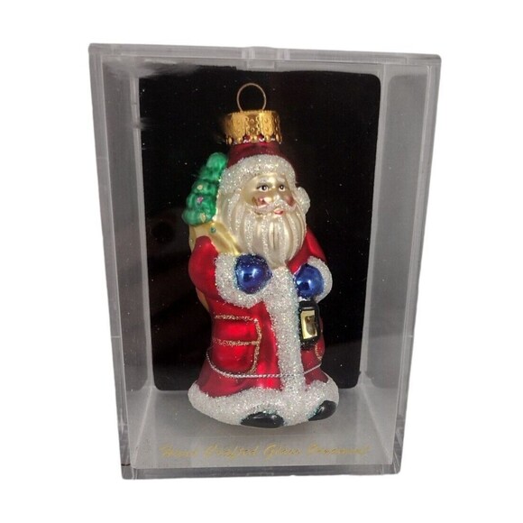 Glass Santa Christmas Ornament Hand Crafted Designer Studios Glitter Lantern - Picture 1 of 7
